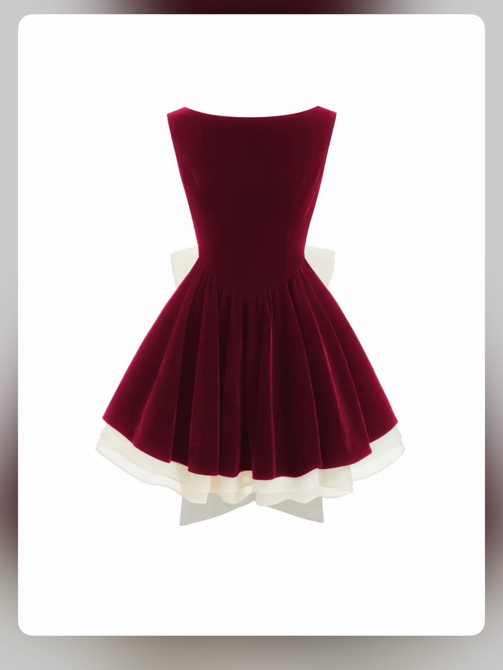VELVET BOAT NECK RUFFLE TIE BACK TWO TONE PATCHED BACKLESS MINI BABYDOLL DRESS M - Picture 2 of 8